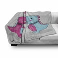 thumbnail image 3 of Dinosaur Soft Flannel Fleece Throw Blanket, 2 Dinosaurs with Spiked Neck Collars in Love Hearts Valentines, Cozy Plush for Indoor and Outdoor Use, 70" x 90", Pale Grey Pale Blue, by Ambesonne, 3 of 6