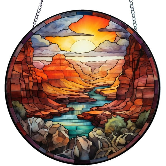 Stained Glass Desert Window Hanging, Suncatchers for Windows Diamond Textured Glass Desert Decorative Hanging Ornaments Stained Glass for Art Suncatcher Window Panel Gift Home Decor (A)