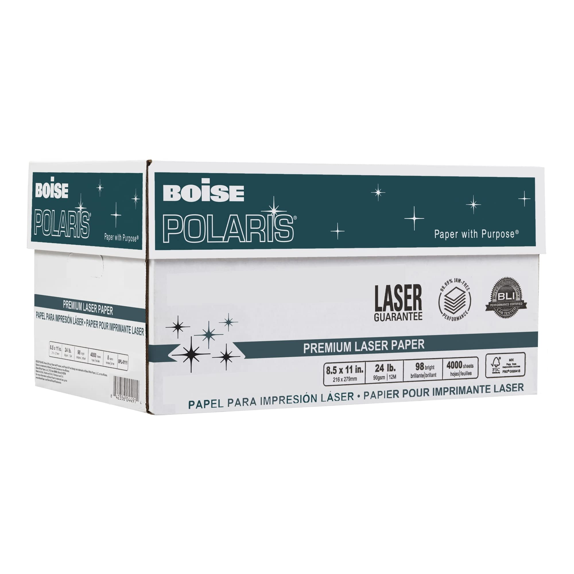 Boise POLARIS® Premium Laser Paper, Letter Paper Size, 98 Brightness, 24 Lb, FSC® Certified, White, 500 Sheets Per Ream, Case Of 8 Reams