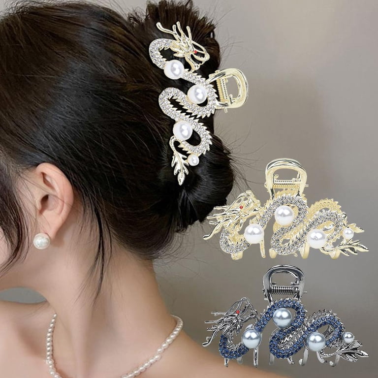 Fashion Dragon Hairpin with Pearl Claw, Zodiac Alloy Metal 