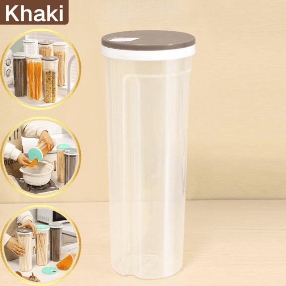 CuiLiyq Tall Clear Spaghetti Pasta Container Storage With Lid, 1 PCS Multi Purpose Kitchen Pantry Organization and Food Storage for Noodles Beans Straws, Airtight Leakproof Spaghetti Keeper (Khaki)