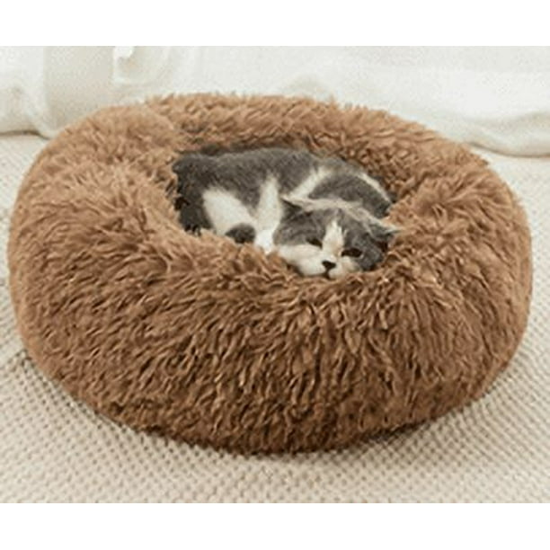 Camas para gatos de interior, cama lavable con forma de dona para gatos y perros, cojín de felpa suave para mascotas, base impermeable y esponjosa para perros y gatos, cama calmante y