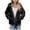 Black, variant on Women's Velour Jackets Trendy Solid Color Winter Plush Thick Full Zip-Up Long Sleeved Jacket Lightweight Soft Casual Winter Warm Coat Black S