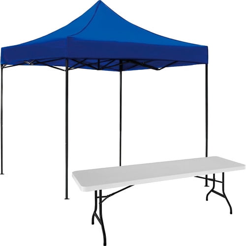 Kit Toldo Carpa 3x3 + Mesa Plegable 1.80m Jardin Exterior Color Azul