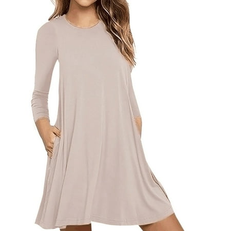

UKAP Women Long Sleeve Pajamas T Shirt Dress Solid Color Nightgowns Sleepwear Casual Round Neck Sleep Shirt Dress with Pocket