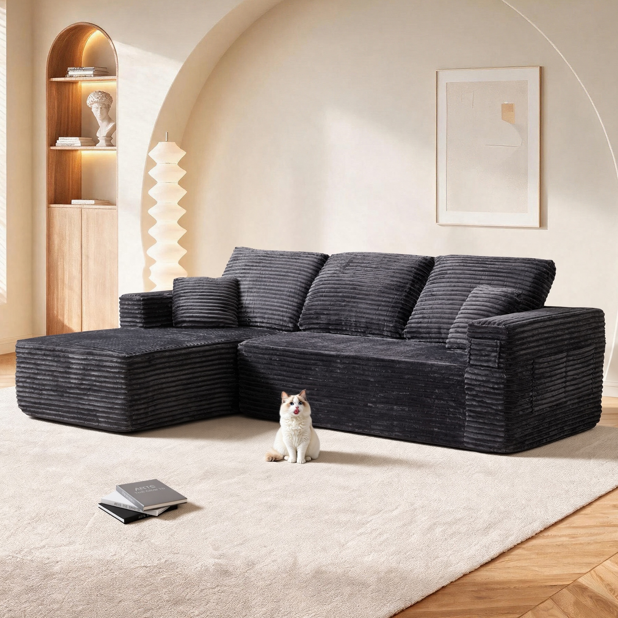 HOQBN 100.39" Cloud Sectional Couch with L-Shape Chaise,Modern Modular Sofa with Deep Seat,No Assembly Required,Compressed Packaging for Living Room Grey