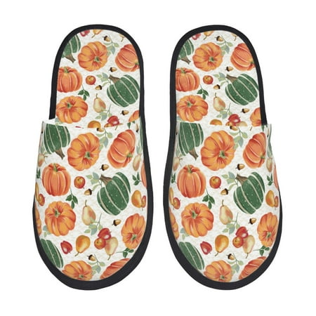 Balery Autumn Pumpkins Slient Indoor Furry Fleece Comfort House Shoes Soft Non-Slip Home Shoes Cotton slippers House Slippers-- Medium