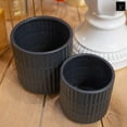 thumbnail image 4 of Ceramic Cylindrical Pot with Wide Mouth and Engraved Rectangle Design Body Set of Two Matte Finish Black, 4 of 5