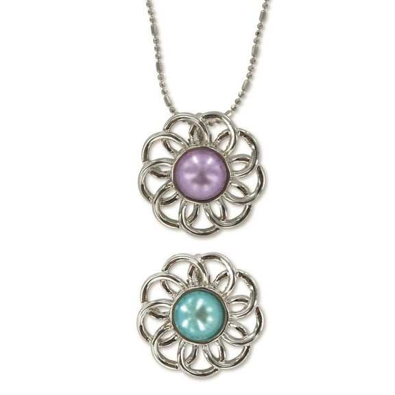 Pearl Flower - Baptism - Necklace - Blue and Purple Pendants