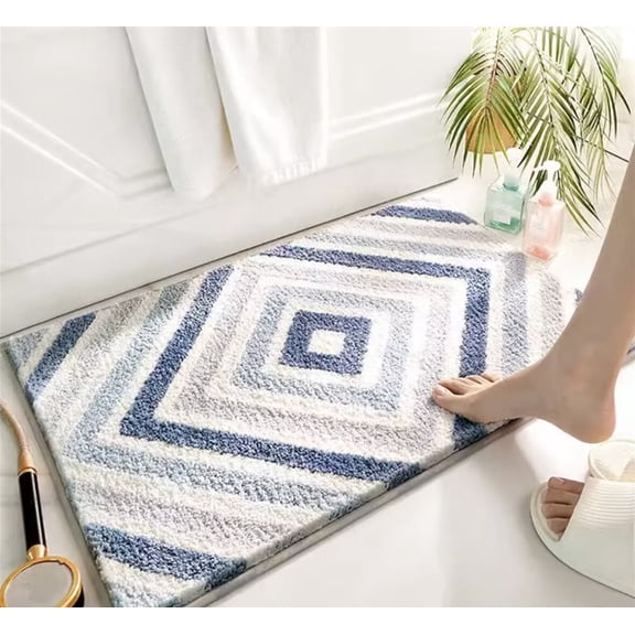 Nvzi Bathroom Rug Mat , Non-Slip Plush Shaggy Bath Carpet, Machine Wash Dry, Bath Mats for Bathroom Floor, Tub and Shower, Bathroom Runner Bathmat Accessories Decor, Blue E,16*24inch