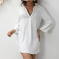 thumbnail image 5 of Maqroz Hollow Out Cover Up Shirt Women Turn Down Collar Beach Tunic Long Sleeve Swimsuit Coverup Loose Summer Vacation Mini Dress, 5 of 10