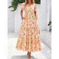 thumbnail image 3 of Orange Blossom Floral V-Neck Short Sleeve Elastic Waist Maxi Dress Casual, 3 of 30