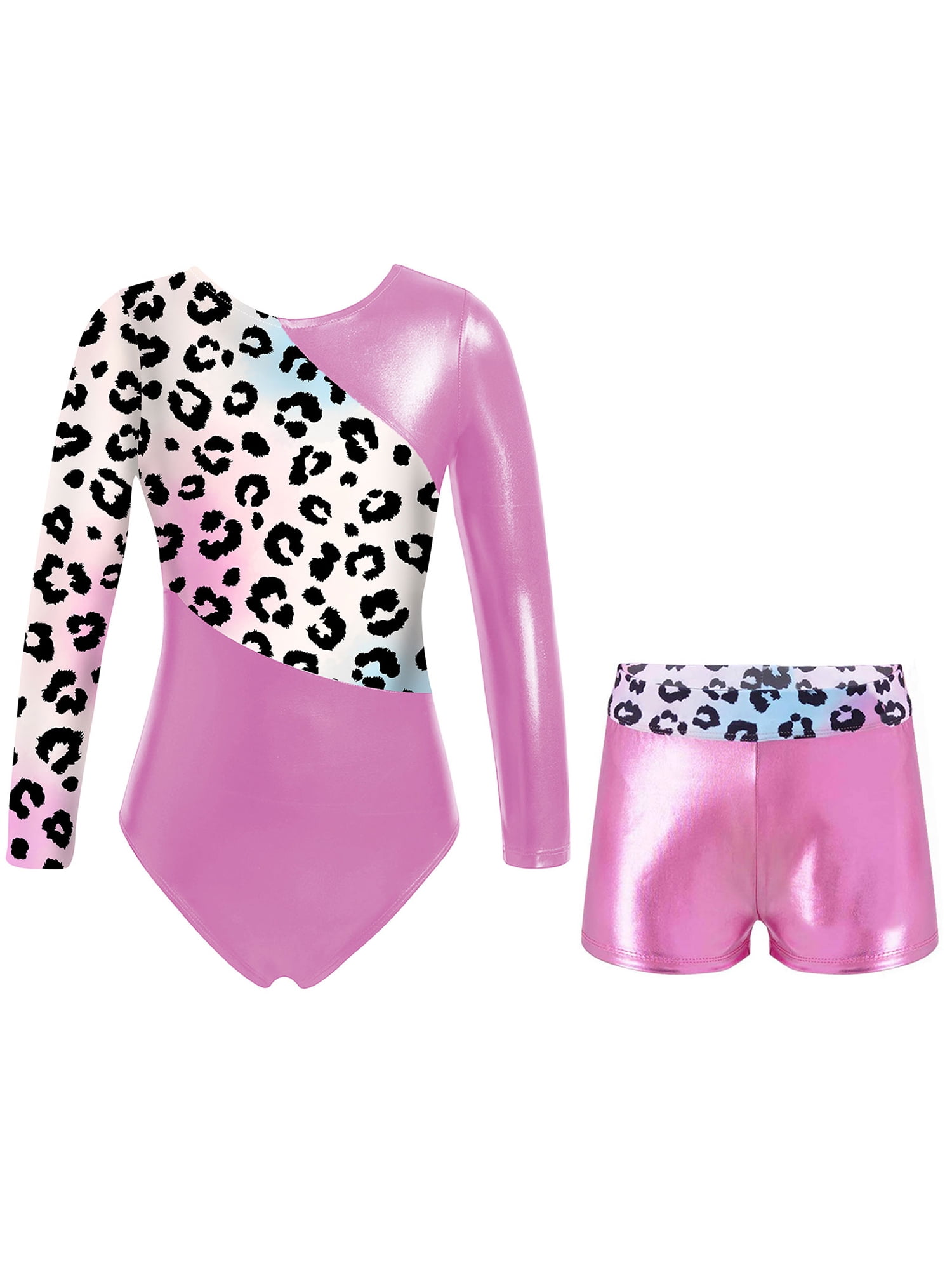 iEFiEL Kids Girls 2 Piece Dance Outfit Long Sleeve Ballet Gymnastics