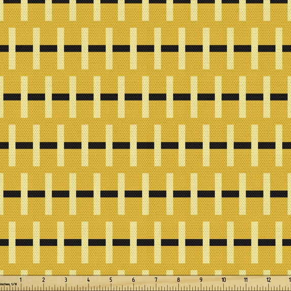 Abstract Fabric by the Yard, Symmetric Vertical Bars Crossing with Horizontal Lines, Decorative Upholstery Fabric for Chairs & Home Accents, Earth Yellow Yellow by Ambesonne