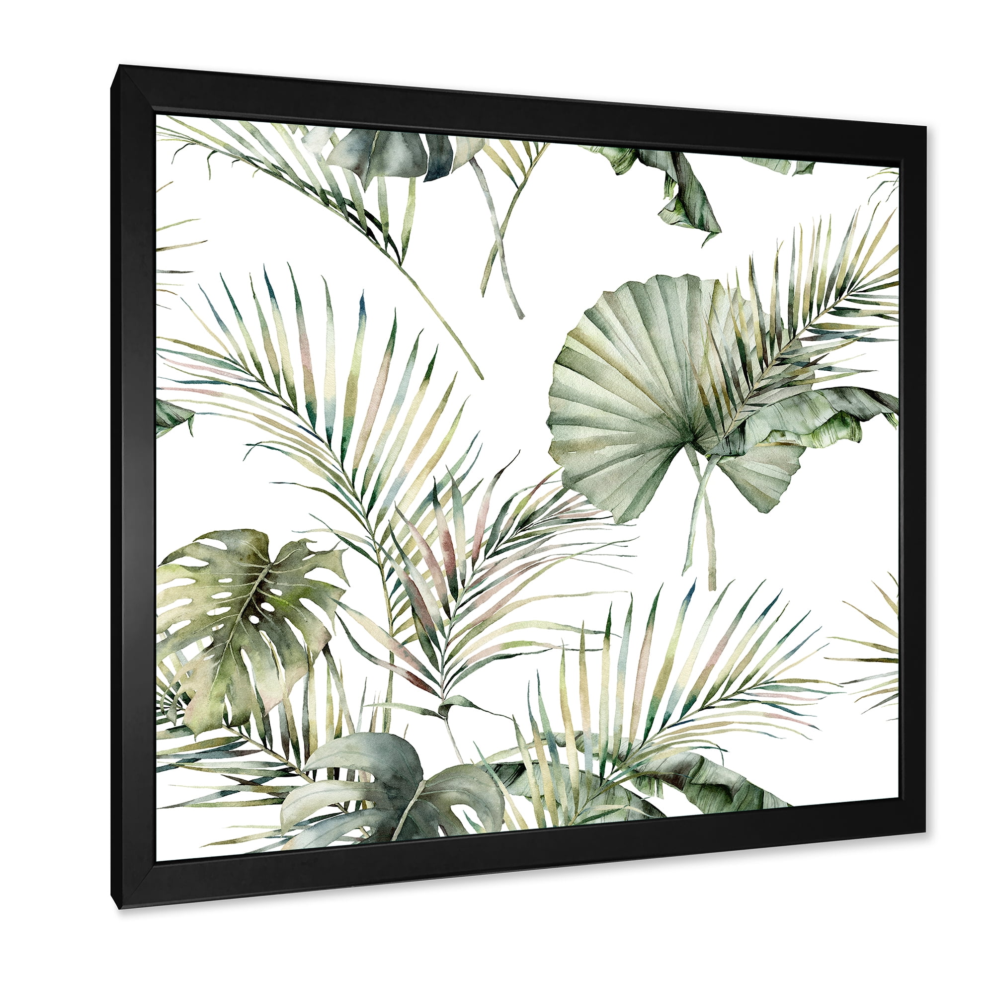 Designart 'Monstera and Coconut Leaves With Tropical Pattern' Traditional Framed Art Print