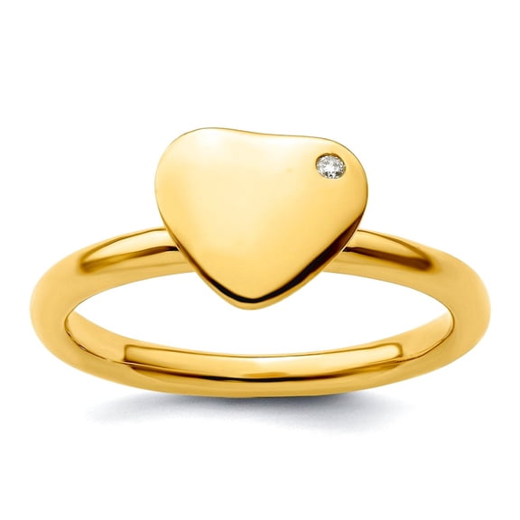 2.25mm 925 Sterling Silver Bezel Polished Stackable Gold Plated Love Heart Diamond Ring Size 7 Stackable Ring for Women
