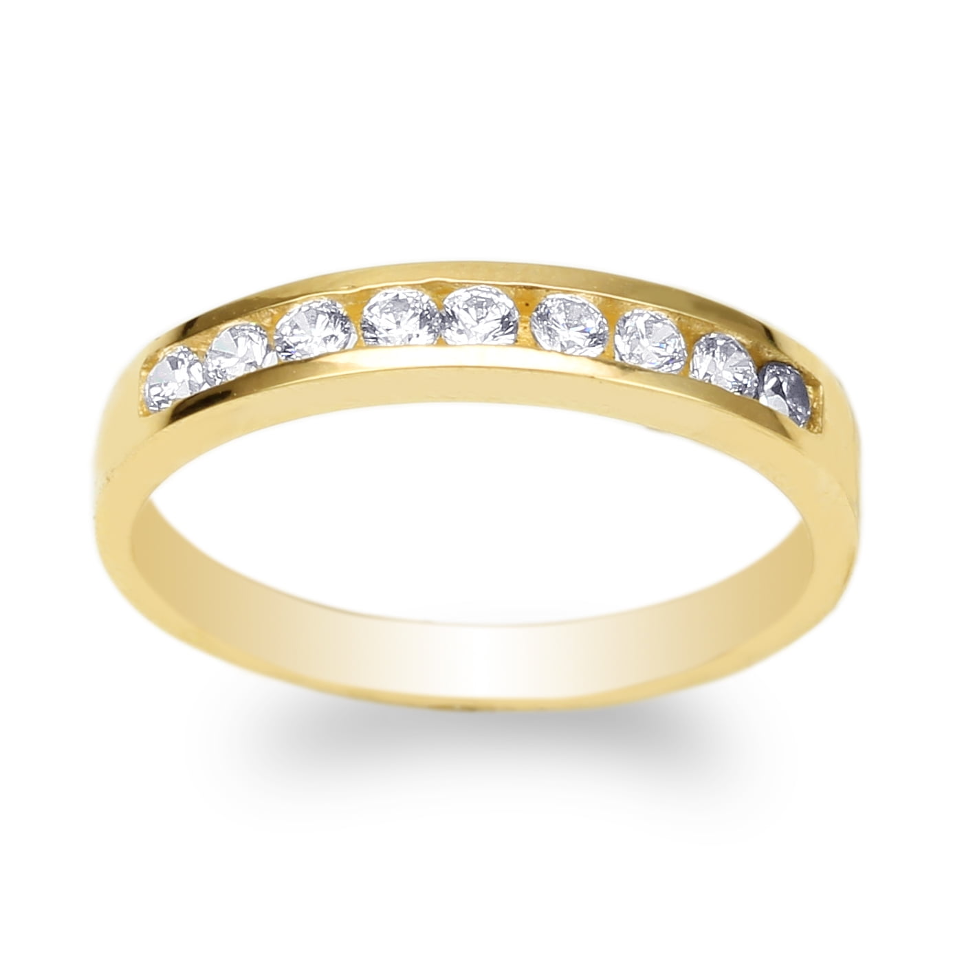 Womens 10K Yellow Gold Round CZ Simple Wedding Channel Band Ring Size 4