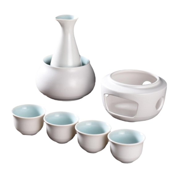 yotijay Ceramic Sake Set Cups with Warmer 4 Cups Sake Drink for Gift Home Restaurant white