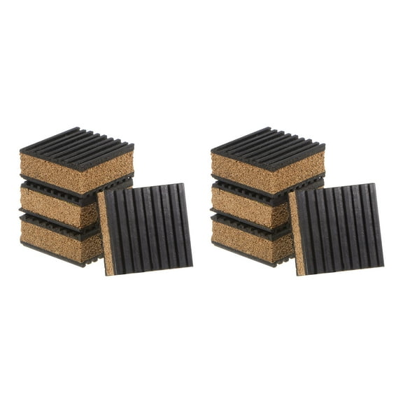 8 Packs Ribbed Anti-Vibration Isolation Rubber Pads 2" Length x 7/8" Thick, Square Anti Vibration Pads with Cork Layer