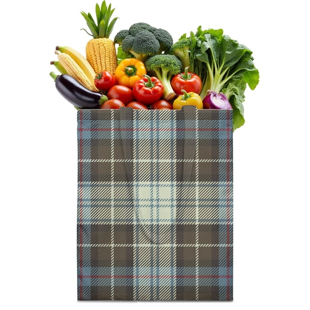 Retro Plaid Canvas Tote Bag Buffalo Checkered Pattern Vintage Style Geometric Design Rustic Aesthetic Cute Reusable Foldable Shopping Tote
