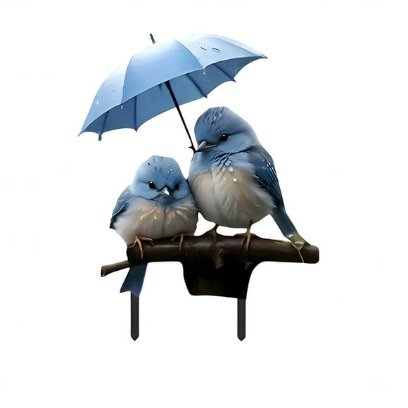 Outdoor Garden Decor Spring Bluebirds Umbrella Planting Stake with Ground Plug for Courtyard Lawn Decoration
