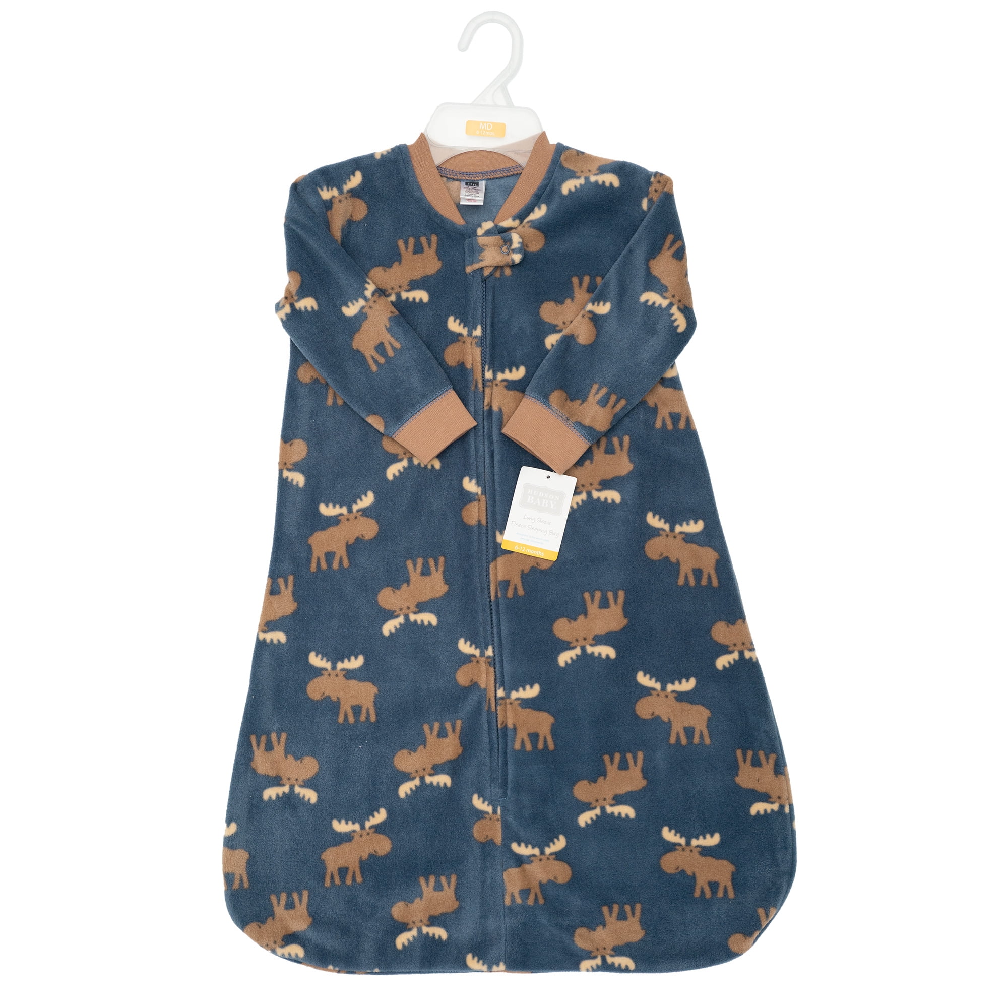 Hudson Baby Infant Boys Long-Sleeve Fleece Sleeping Bag, Blue Moose, 6-12 Months