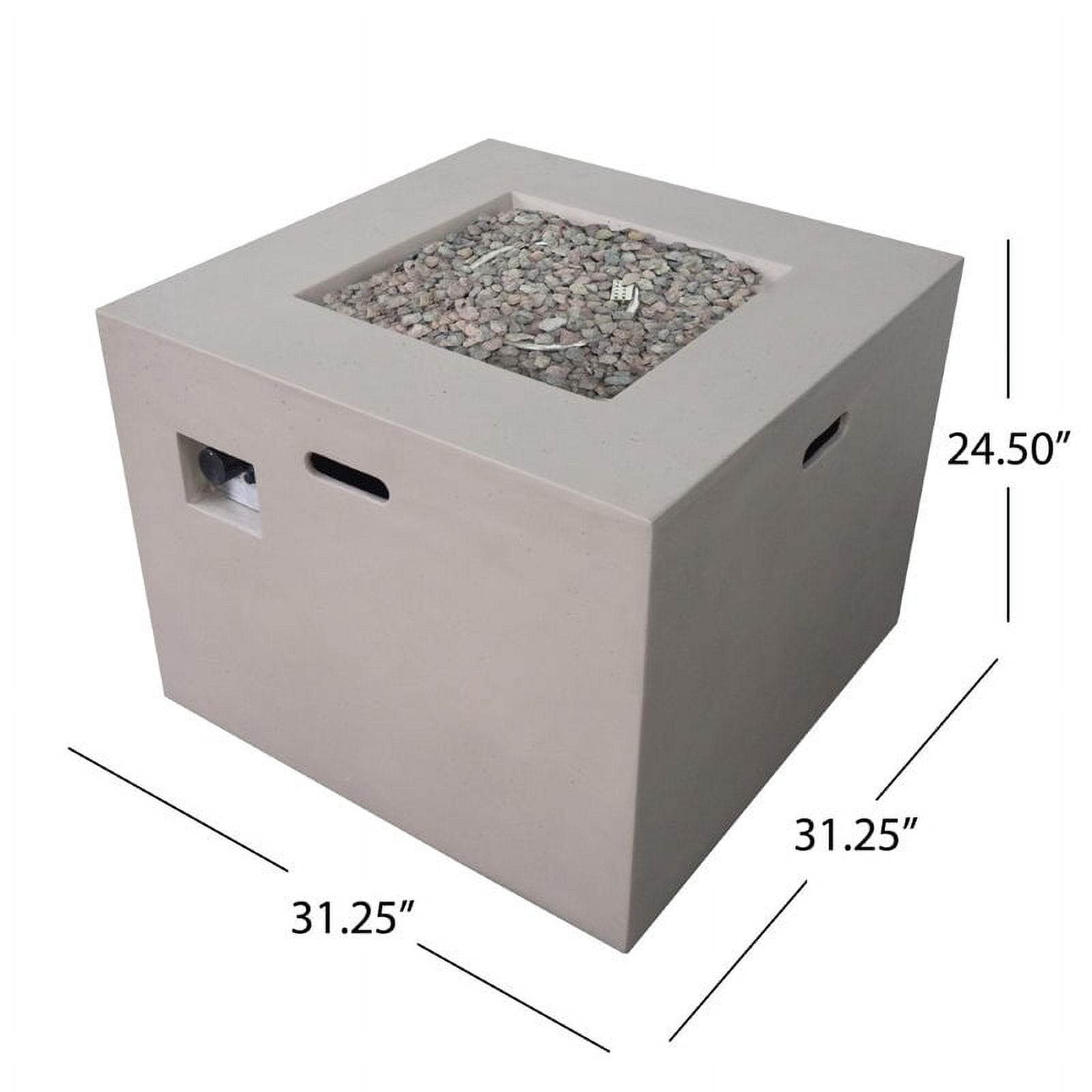 Alison Outdoor 31" Light Weight Concrete Square Gas Burning Fire Pit, Light Gray