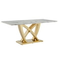 thumbnail image 6 of 70" Marble Dining Table for 6-8 People, Modern Rectangle Faux Marble Kitchen Table with Mirrored Finish Stainless Steel Base, Dining Room Table for Home, Kitchen, Apartment (Style 1: Gray & Gold), 6 of 7