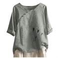 thumbnail image 2 of Sevevn 2024 Women's Casual Fashion Crew-neck Button-printed Short-sleeved Top Womens Short Sleeve Tees, 2 of 3