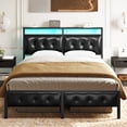 thumbnail image 1 of GUNAITO Full Size Bed Frame with PU Leather Storage Headboard & Footboard Upholstered Platform Bed with LED Lights USB Ports & Outlets Black, 1 of 4