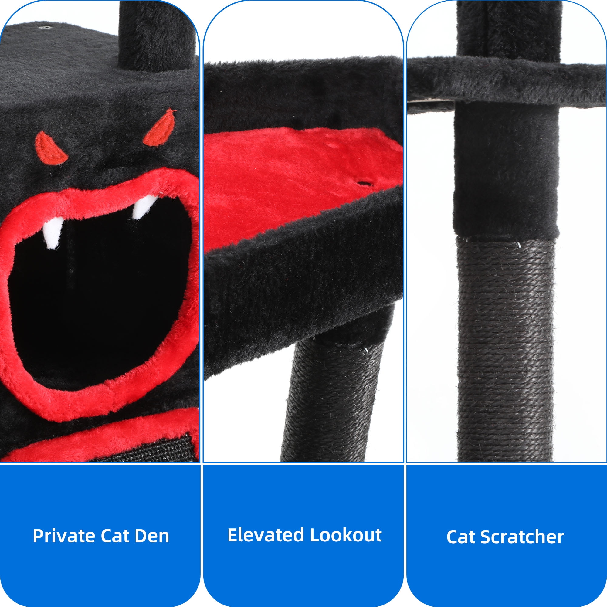 Dextrus 60" Gothic Cat Tree with Coffin Bed, Tall Halloween Cat Tower with Ladder & Sisal Scratching Posts, for Indoor Cats ,Black