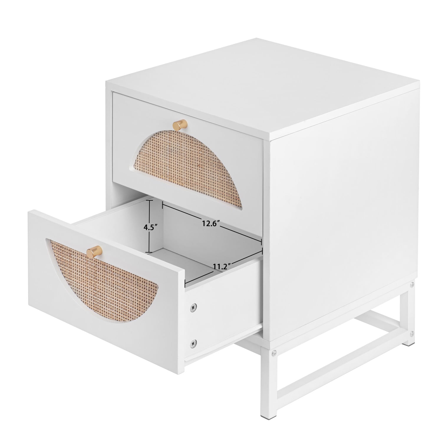 Kadyn Bedside Table, Modern Nightstand Side Table with 2 Drawers, Particle Board Bedside End Table for Bedroom, White