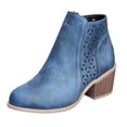 thumbnail image 3 of Hinvhai Women's Ankle Boots Low Chunky Heel Round Toe Wide Width Short Booties Side Zipper A-Blue 6.5(38), 3 of 9