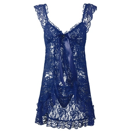Aayomet Womens Lingerie Women Lingerie V Neck Nightwear Satin Sleepwear Lace Chemise Mini Teddy Blue S