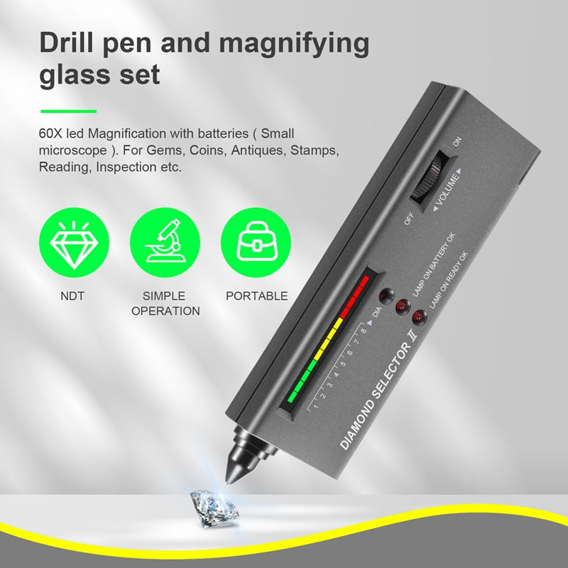 Diamond Tester Pen, High Accuracy Jewelry Diamond Tester+60x Mini