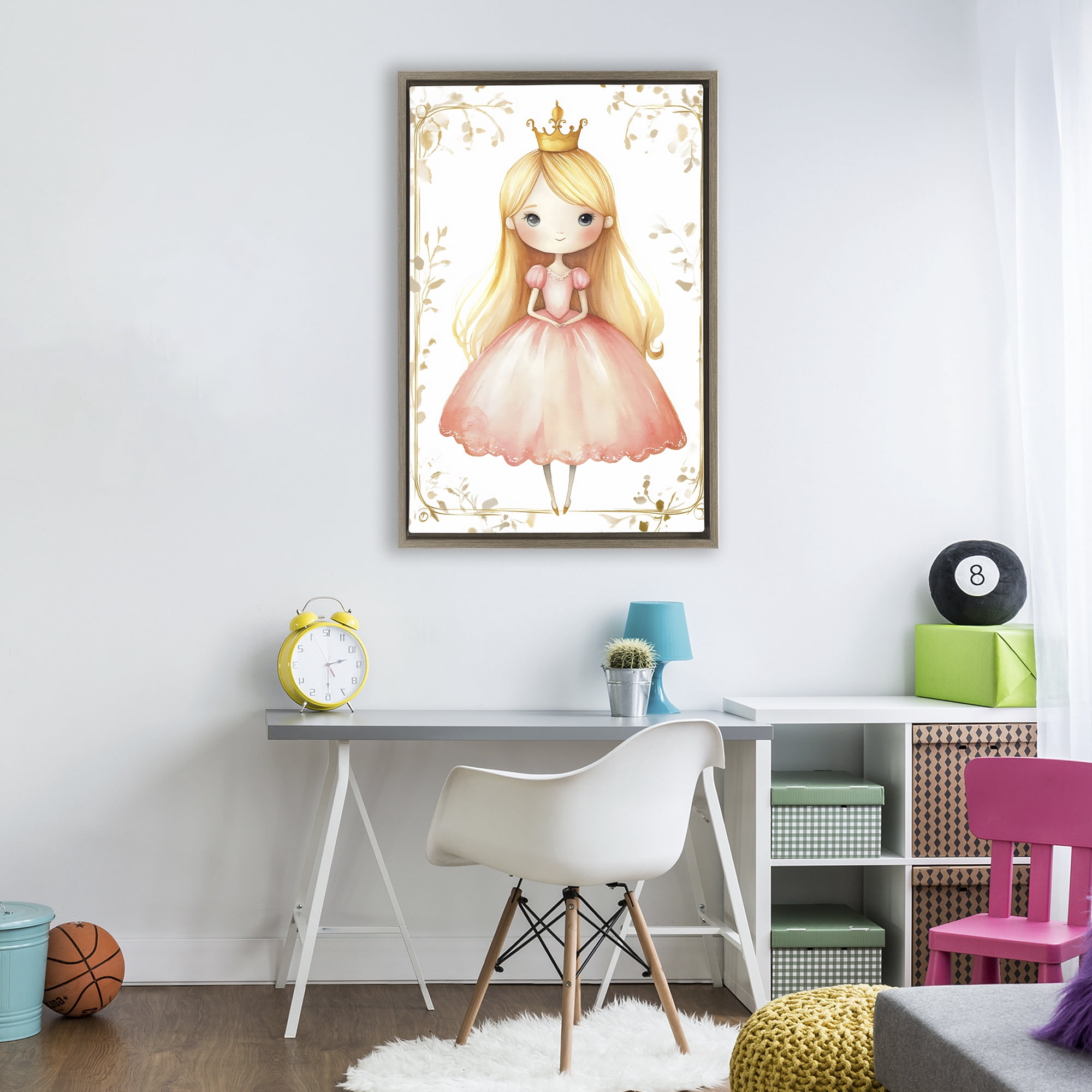 Stupell Industries Golden Crown Fairytale Princess Brown Framed Floater Canvas Wall Art, design by Creative Studio