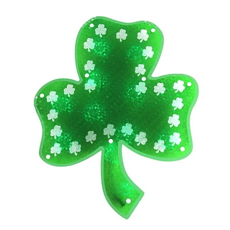 15" Lighted LED Holographic Green Shamrock St. Patrick's Day Window Silhouette