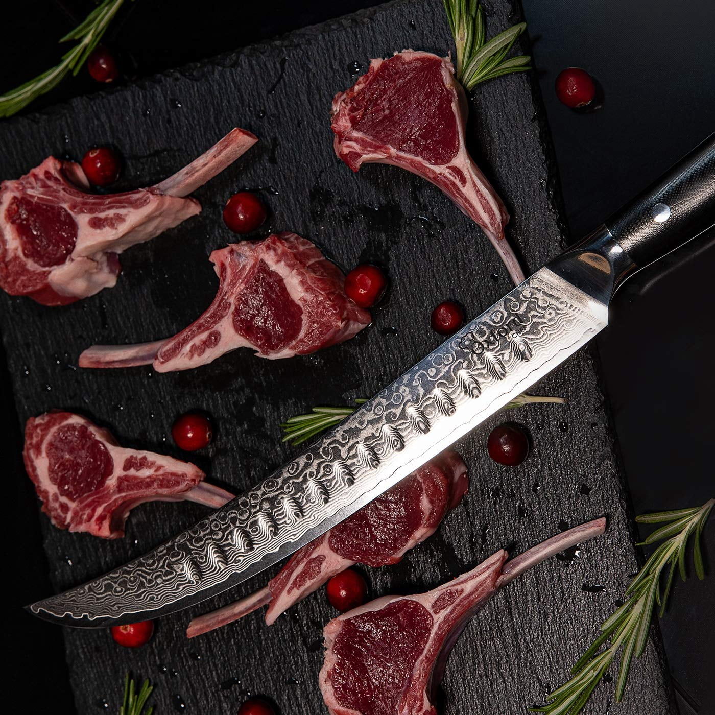 Curved Slicer (Butcher) Knife 10 Inch - Damascus Japanese VG10 Super Steel 67 Layer High Carbon Stainless Steel Oxford Chef