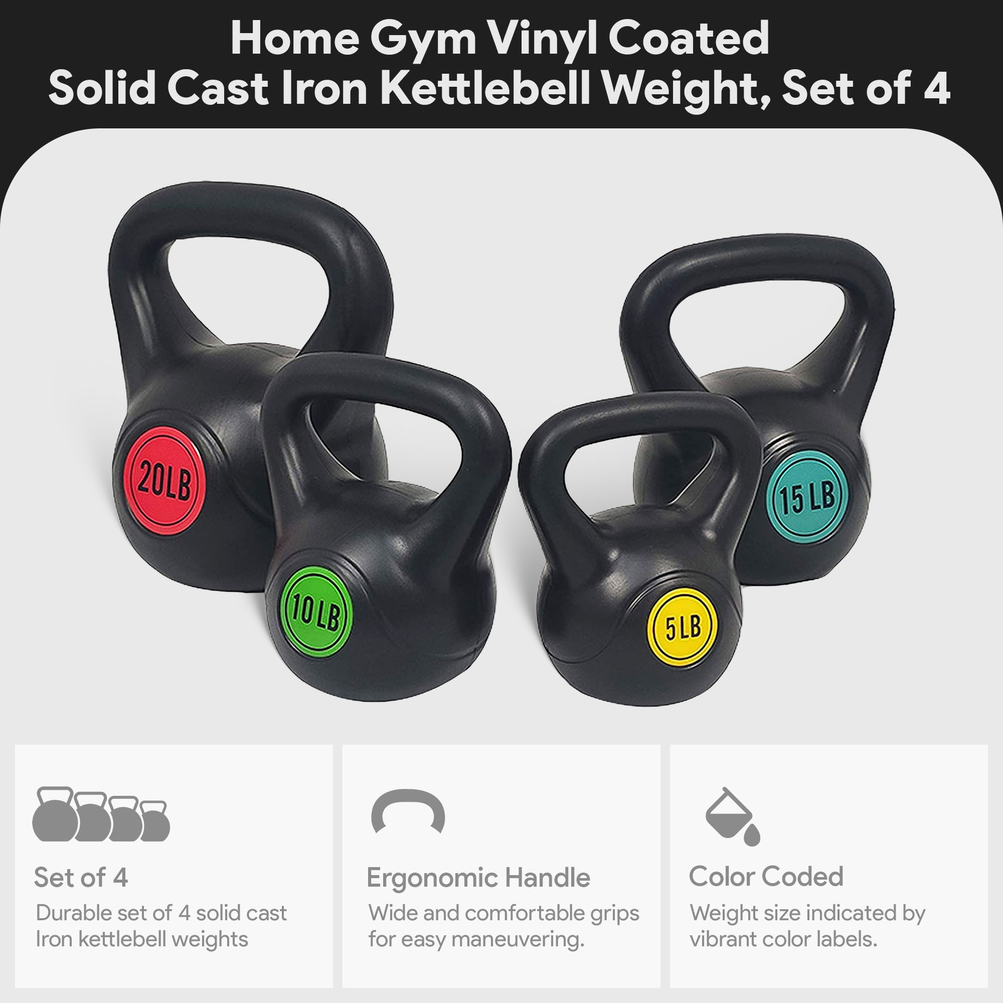 BalanceFrom Kettlebell Set 4-Piece 5-20 lbs photo 4
