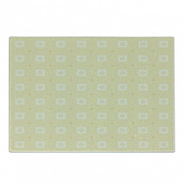 Quatrefoil Cutting Board, Lattice Pattern Girih Tiles of Antique Eastern Art Design, Decorative Tempered Glass Cutting and Serving Board, Small Size, Mustard Yellow White, by Ambesonne