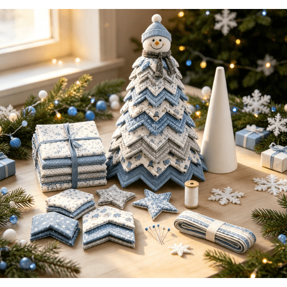 DIY Fabric Tabletop Christmas Tree Sewing Kit, 11.8 Inch Handmade Quilted Mini Xmas Tree Craft Set with Pre-Cut Fabric, Conical Base & Complete Sewing Supplies, for Christmas Table Decor,A
