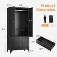 thumbnail image 3 of STANI Metal Wardrobe Closet with 2 Drawer, 71" Black Armoire Wardrobe Cabinet with Hanging Rod, Clothes Storage Organizer Cabinets for Bedroom, Bathroom, Office, 3 of 12