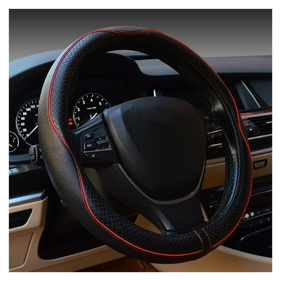 MPXBM PU Leather Steering Wheel Covers for Jeep Grand Cherokee L 6-Seater 2021 2022 2023 2024 2025 Anti Slip Breathable Car Steering Cover Sports Style Car Interior Accessories,(Red)