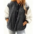 thumbnail image 4 of Nfurl Womens Corduroy Jackets Warm Color Block Long Sleeve Snap Front Quilted Barn Jacket Ladies Winter Coats Going Out Outerwear Coat Dark Gray L, 4 of 9