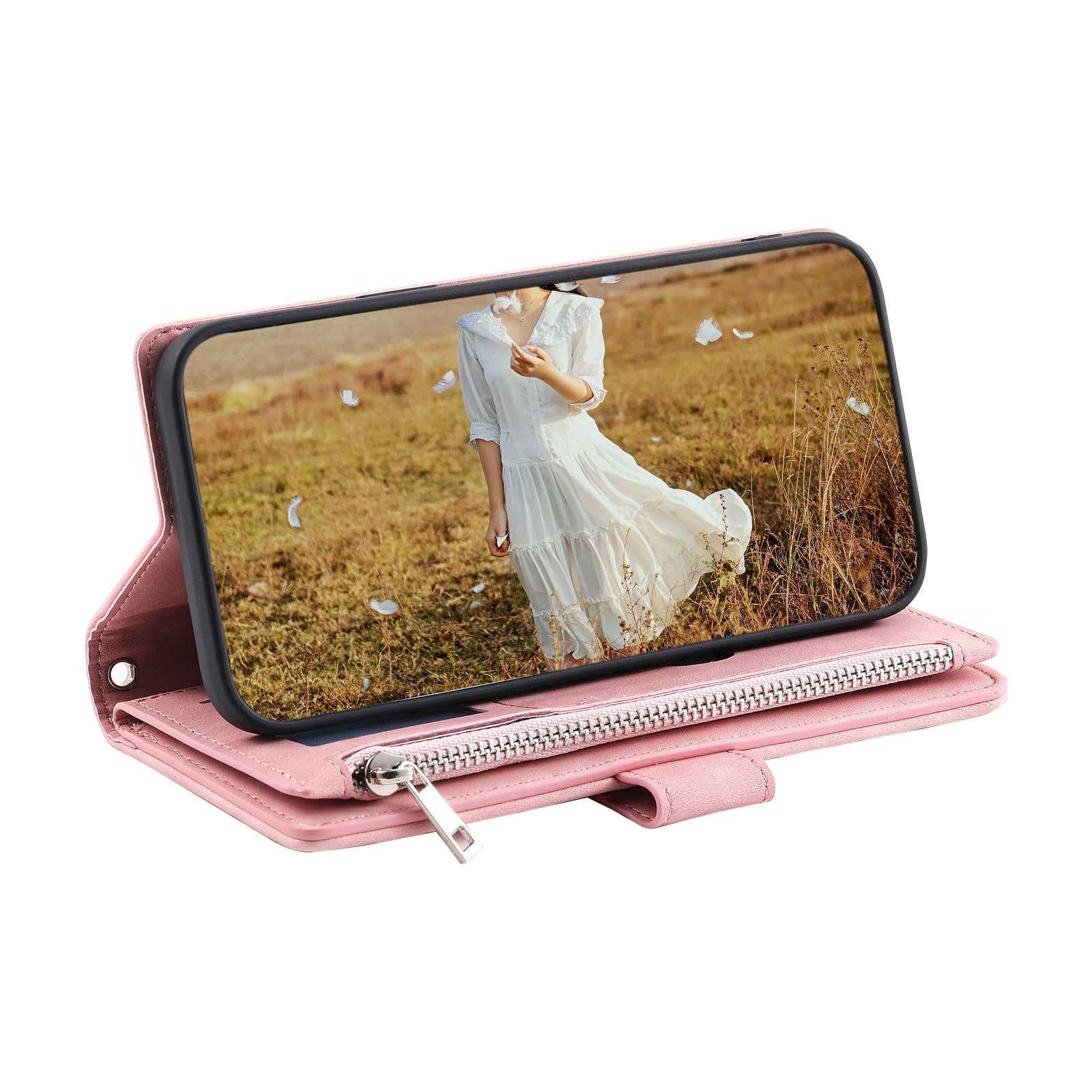 Wallet Case for Samsung Galaxy A12 5G (6.5 Inch) with Kickstand Card Slots Wrist Strap Case, Magnetic Shockproof Flip Phone Cover for Samsung Galaxy A12 5G,Rosegold