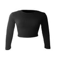 thumbnail image 5 of Women‘s Slim Fit T-Shirt  Solid Long-Sleeve Ribbed  Neck Knit Cropped Tops Black S, 5 of 5