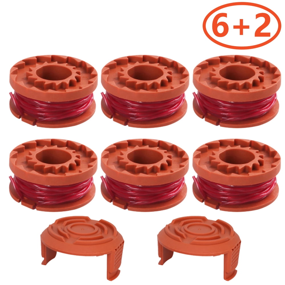 6/8 Pcs Replacement Lawnmower Spools with 2 Cap Cover for Thread Trimmers Spools 6 PACK