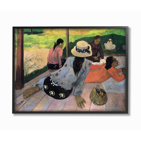 Stupell Industries Village Lounge Native Figures Classic Painting Framed Wall Art by Paul Gauguin, 11" x 14", Black Framed