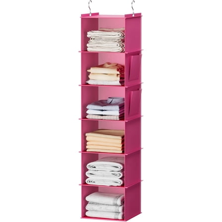 Hanging Closet Organizer, Closet Hanging Storage Shelves (Pink)