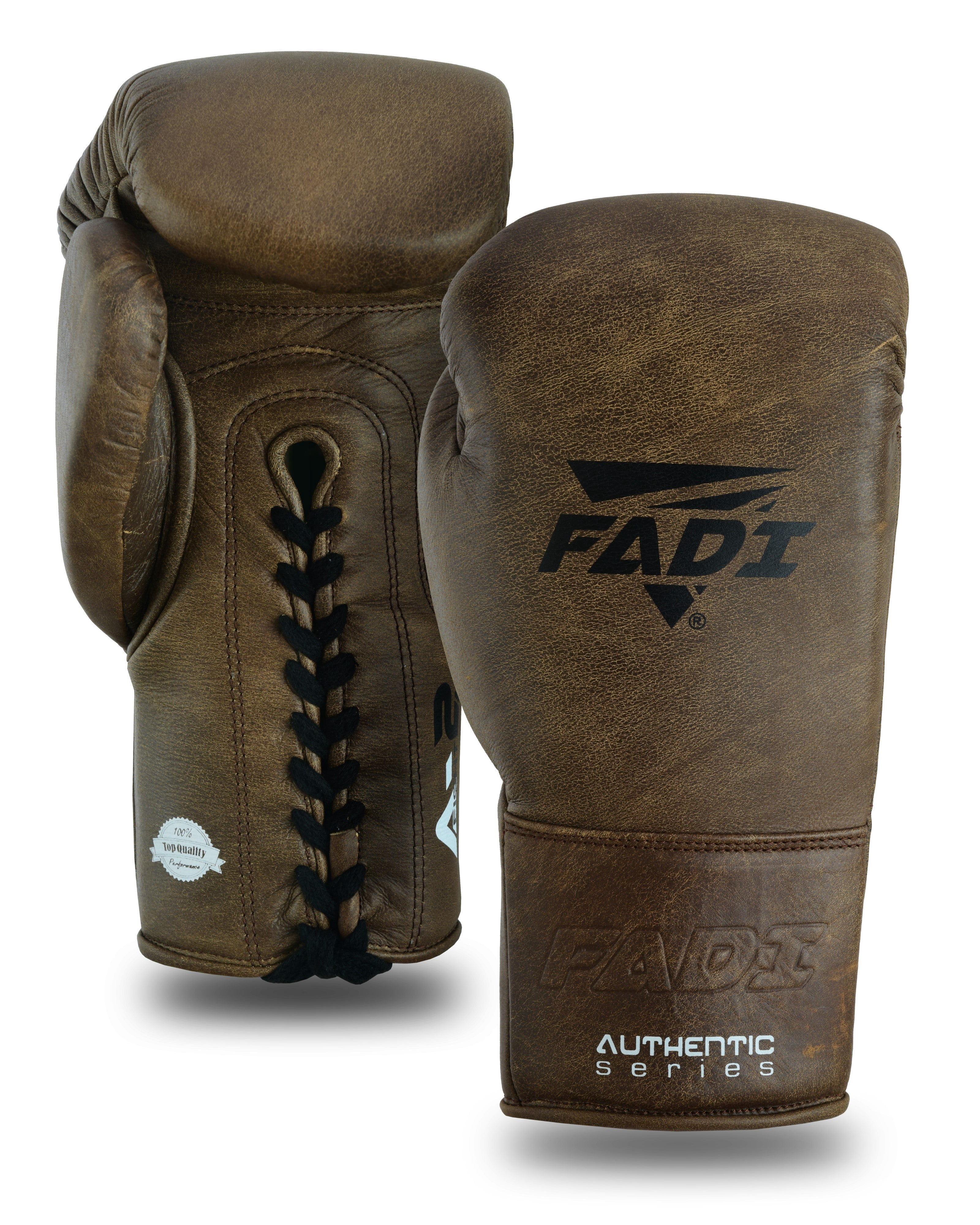 Fadi Sports A2 Lace-Up Boxing Gloves, for Training & Sparring, Cowhide Leather, Vintage Brown color - 14 oz
